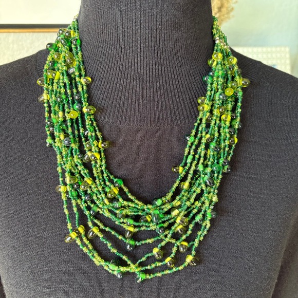 Jewelry - Y2K Chunky Multi Strand Green Glass Bead Necklace
